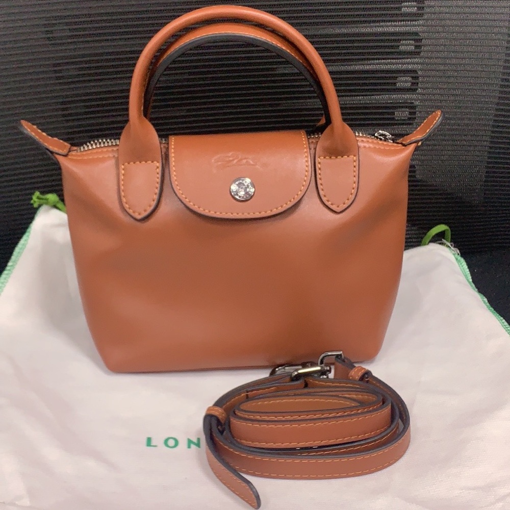 Longchamp Mini Le Pliage Leather Top Handle Bag